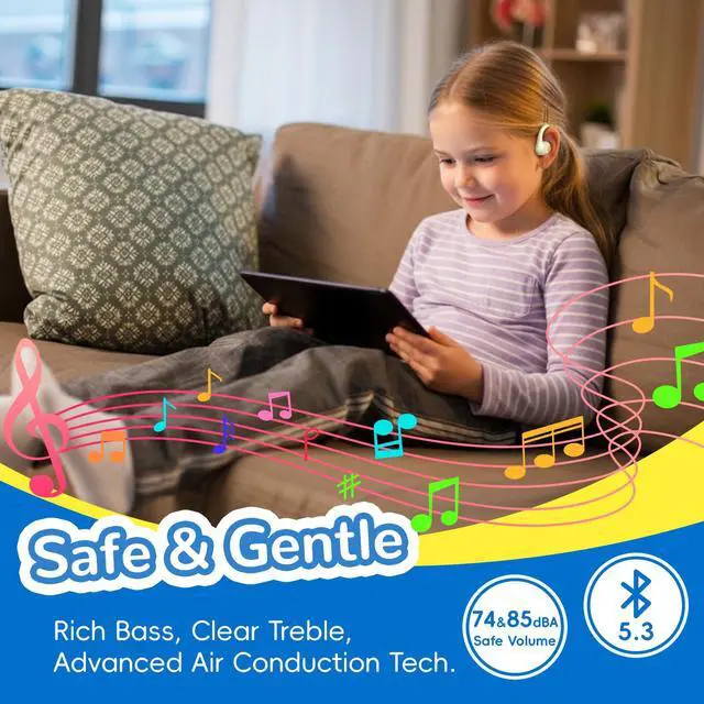 Alt view image 5 of 7 - Kids Open Ear Headphones, 85dB Volume Limit, Ages 5+ | 17g air conduction design with IPX6 water resistance, mic, magnetic charging and 10H battery for school, sports and travel