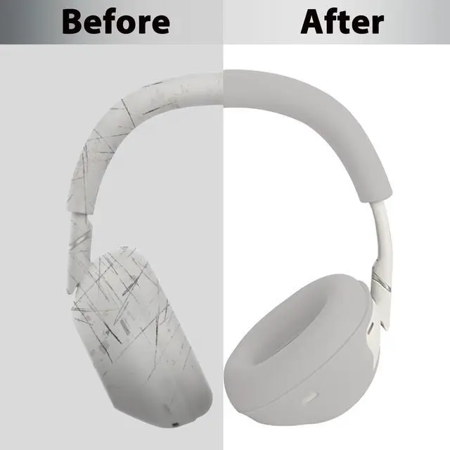 Alt view image 3 of 7 - 3-in-1 Silicone Sweat Case Cover for Sony WH-1000XM6 Headphones, XM6 Covers Accessories Silicone Ear Pads Covers & Headband Cover & Ear Cup Protector, Washable & Sweatproof - Platinum Sliver