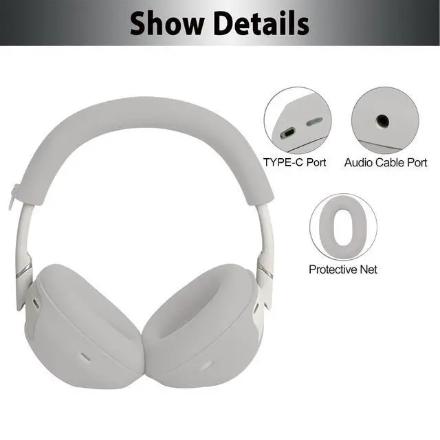 Alt view image 6 of 7 - 3-in-1 Silicone Sweat Case Cover for Sony WH-1000XM6 Headphones, XM6 Covers Accessories Silicone Ear Pads Covers & Headband Cover & Ear Cup Protector, Washable & Sweatproof - Platinum Sliver