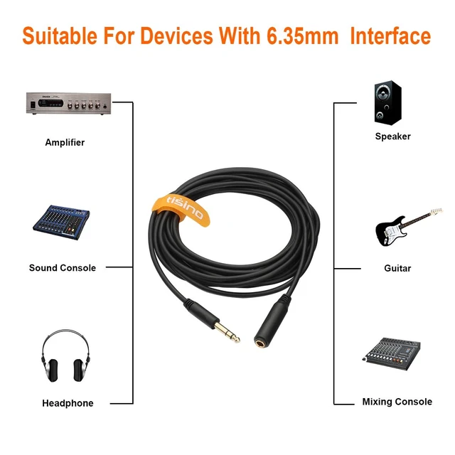 Alt view image 2 of 7 - 1/4" TRS Extension Cable, 1/4" Headphone Cord Extender, 6 FT 6.35mm Stereo Audio Extension Cord for Headphones, Guitar, Amp, Speaker, Gold-Plated 1/4 TRS Jack Extender Lead