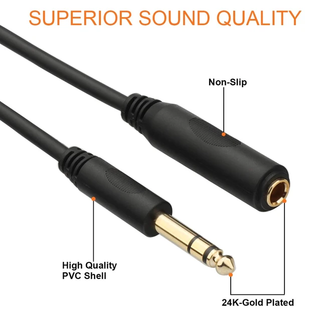 Alt view image 4 of 7 - 1/4" TRS Extension Cable, 1/4" Headphone Cord Extender, 6 FT 6.35mm Stereo Audio Extension Cord for Headphones, Guitar, Amp, Speaker, Gold-Plated 1/4 TRS Jack Extender Lead