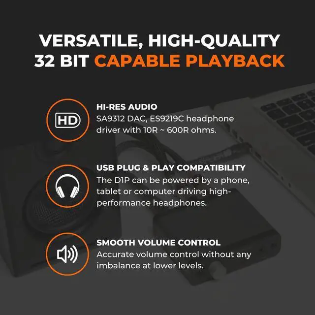 Alt view image 7 of 7 - D1P Portable Headphone Amplifier and DAC 32-Bit USB DAC Amp for Gaming, Music Streaming and Travel