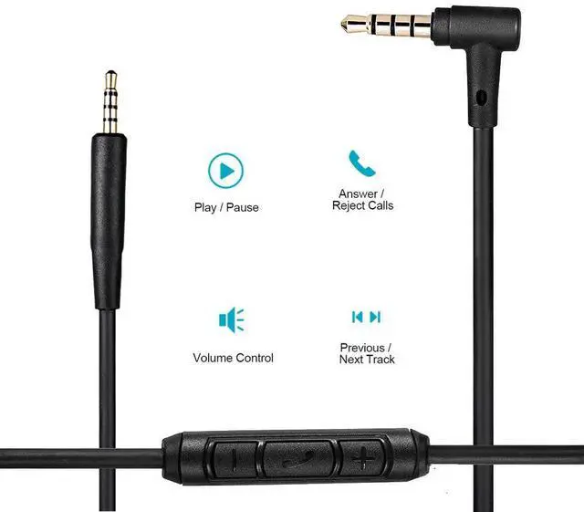 Alt view image 2 of 6 - Replacement Aux Extension Cable Cord Wire,for Bose QuietComfort QC25 QC35 Sound Link SoundTrue On Ear Headphones with in Line Mic Volume Control (Black)