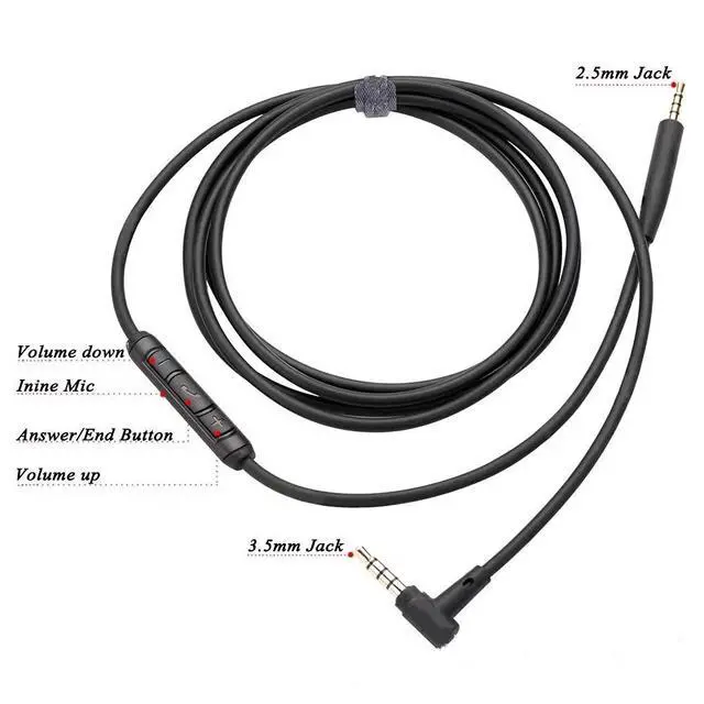 Alt view image 4 of 6 - Replacement Aux Extension Cable Cord Wire,for Bose QuietComfort QC25 QC35 Sound Link SoundTrue On Ear Headphones with in Line Mic Volume Control (Black)