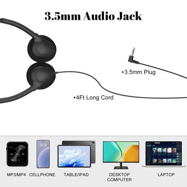 Alt view image 2 of 7 - Headphones Bulk for Kids Classroom, 30 Pack Class Set Bulk Headphones with 3.5 mm Plug, Perfect for Schools, Libraries
