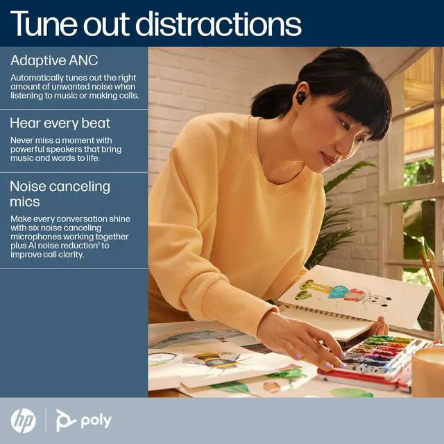 Alt view image 6 of 7 - Poly Voyager Free 20 True Wireless Earbuds in Black - Adaptive ANC, AI Enhanced Audio and Personalized Comfort - Works with PC/Mobile