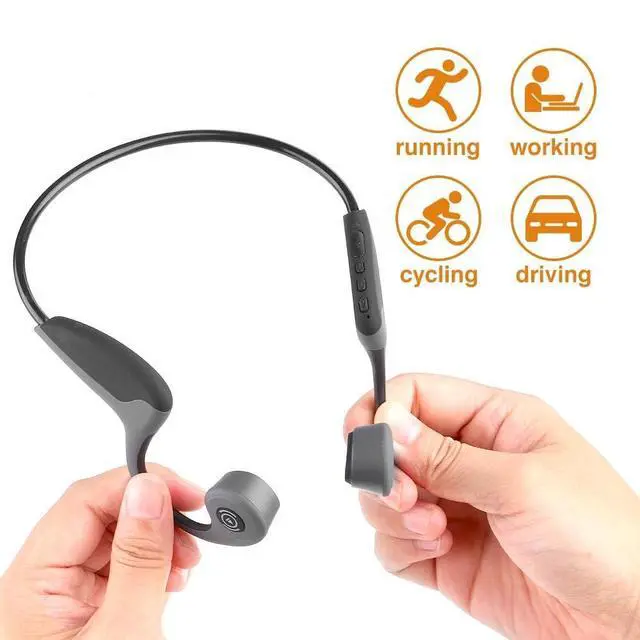 Alt view image 2 of 7 - Bone Conduction Headphones Bluetooth 5.0 Open Ear Wireless Titanium HiFi Stereo with Mic Sweatproof Sports Headphones for Running Driving Cycling (Black)