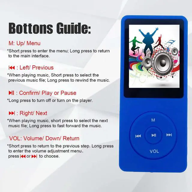 Alt view image 2 of 6 - 64GB MP3 Player with Speaker Earphones Portable Music Player for Kids Support Voice Recording Picture Video E-Book, Blue