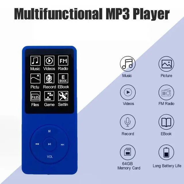 Alt view image 4 of 6 - 64GB MP3 Player with Speaker Earphones Portable Music Player for Kids Support Voice Recording Picture Video E-Book, Blue