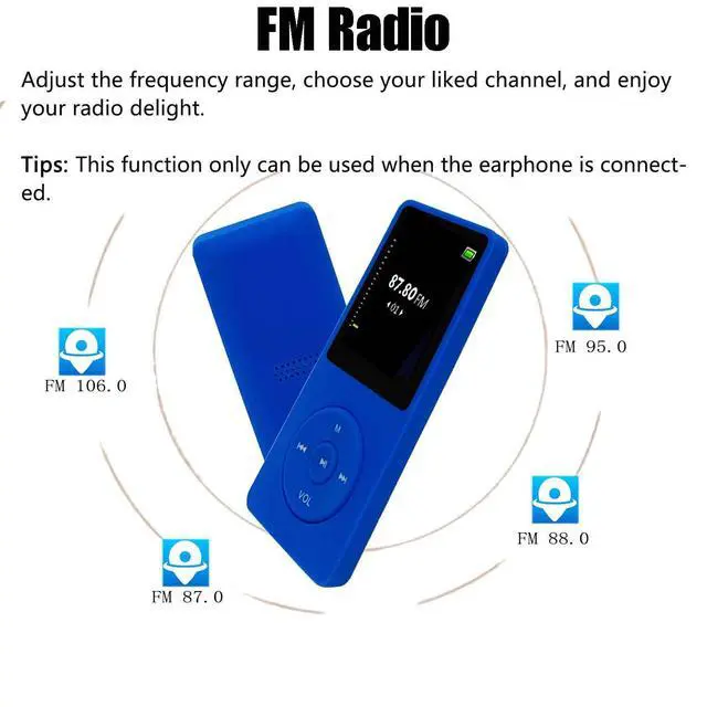 Alt view image 5 of 6 - 64GB MP3 Player with Speaker Earphones Portable Music Player for Kids Support Voice Recording Picture Video E-Book, Blue