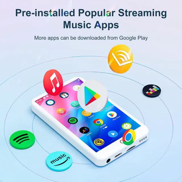 Alt view image 3 of 7 - Android MP3 Player 4" Touchscreen Bluetooth WiFi White | Android 9 OS, 2GB RAM+16GB ROM, Speaker, Spotify/Amazon Music/Audible, Google Play Store for Apps