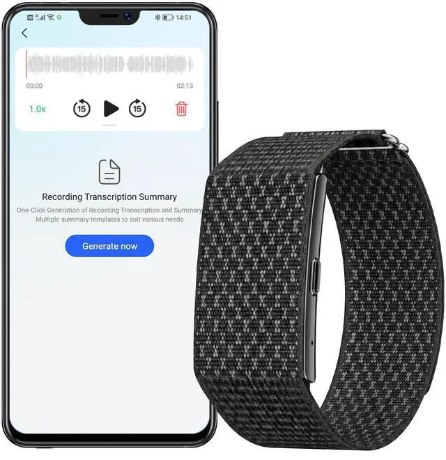 Main image of Voice Activated Recorder, Fitness Tracker with Transcribe & Summarize, Recording Device with AI Noise Reduction, Audio Recorder for Meetings, Lectures, Work, Interviews, 160+ Sport Modes