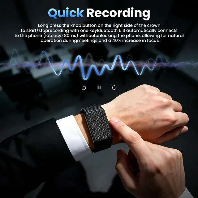 Alt view image 5 of 7 - Voice Activated Recorder, Fitness Tracker with Transcribe & Summarize, Recording Device with AI Noise Reduction, Audio Recorder for Meetings, Lectures, Work, Interviews, 160+ Sport Modes