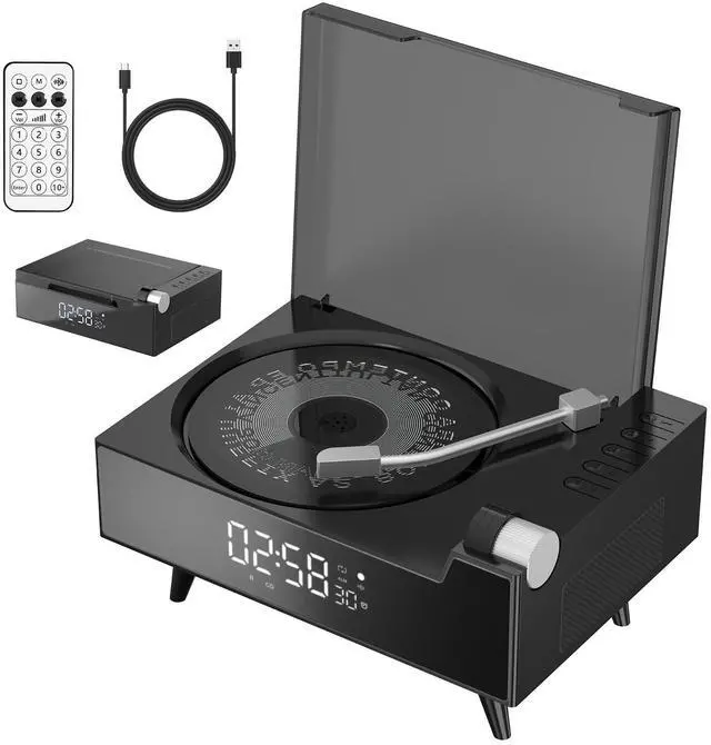 Main image of CD Player Portable with Bluetooth, Rechargeable CD Players Retro Suitcase CD Music Player with HiFi Speakers Desktop CD Player for Home Car Study Travel Black