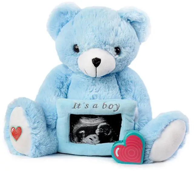 Main image of My Babys Heartbeat Bear, 20 Second Re-Recordable Voice Recorder Plush Keepsake, 3x5 Ultrasound Frame for Babys Heartbeat Memory, Pregnancy (Not a Medical Device), It's a Boy Blue