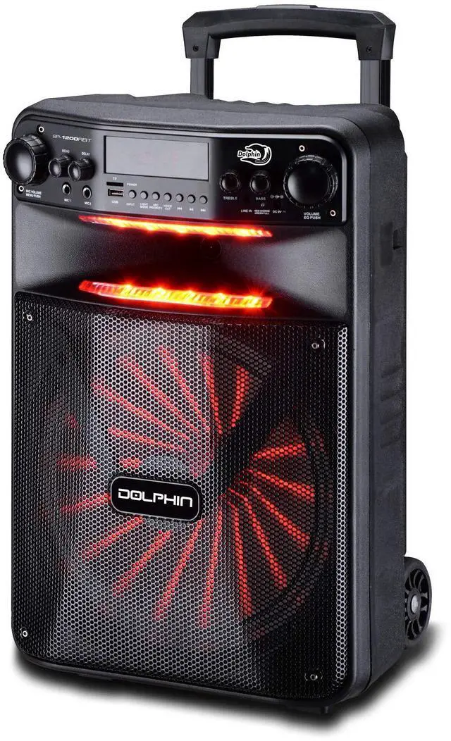 Main image of Large Bluetooth Party Speaker, 12" Woofer | 80W Output, App Control, LED Light Show, USB, TF, FM & AUX Inputs, 2000mAh Battery, Dual Mic Jacks, Remote Control