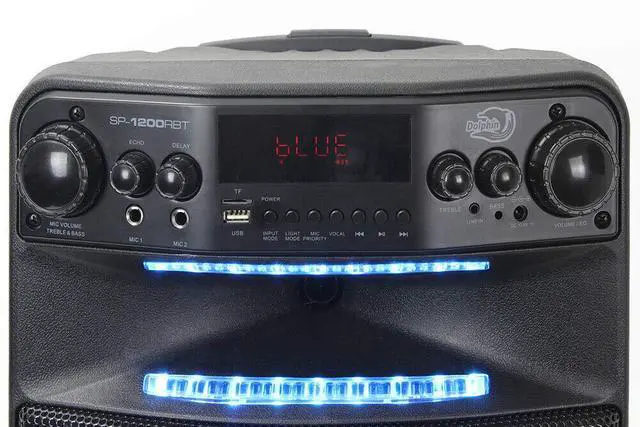 Alt view image 2 of 6 - Large Bluetooth Party Speaker, 12" Woofer | 80W Output, App Control, LED Light Show, USB, TF, FM & AUX Inputs, 2000mAh Battery, Dual Mic Jacks, Remote Control