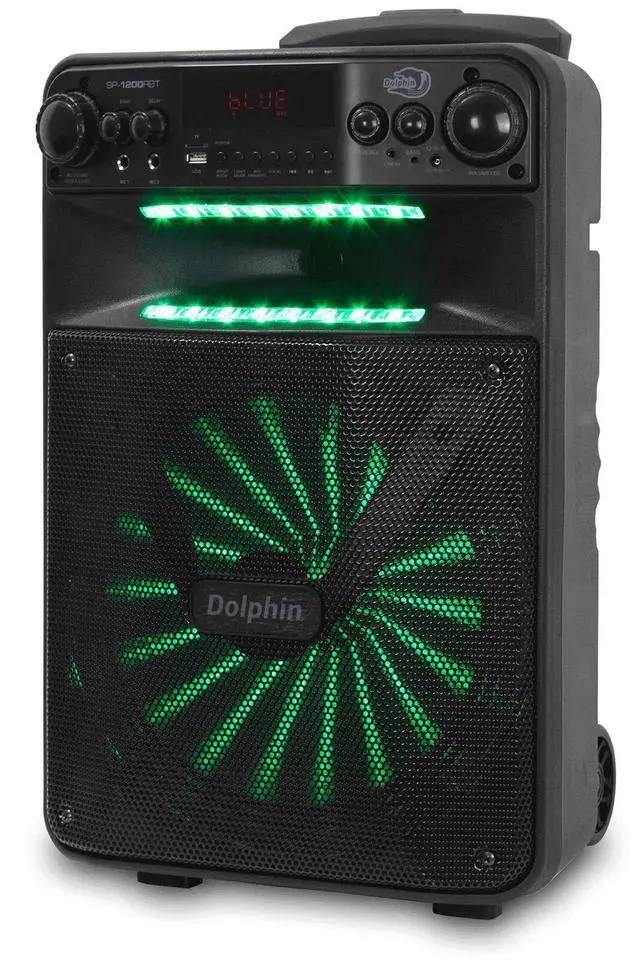 Alt view image 4 of 6 - Large Bluetooth Party Speaker, 12" Woofer | 80W Output, App Control, LED Light Show, USB, TF, FM & AUX Inputs, 2000mAh Battery, Dual Mic Jacks, Remote Control