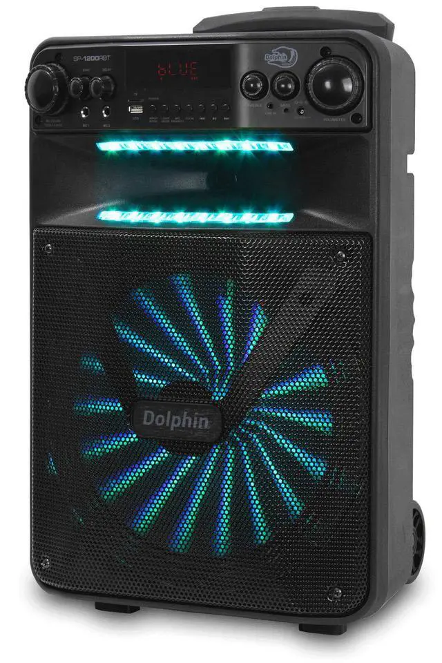 Alt view image 5 of 6 - Large Bluetooth Party Speaker, 12" Woofer | 80W Output, App Control, LED Light Show, USB, TF, FM & AUX Inputs, 2000mAh Battery, Dual Mic Jacks, Remote Control