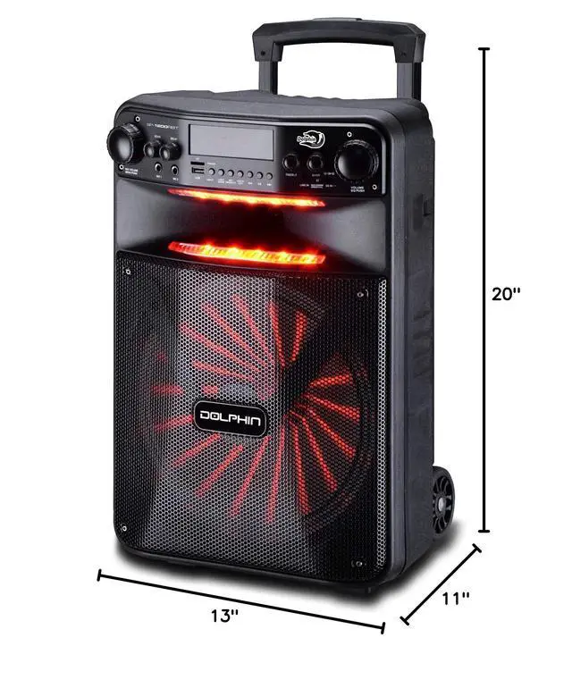 Alt view image 6 of 6 - Large Bluetooth Party Speaker, 12" Woofer | 80W Output, App Control, LED Light Show, USB, TF, FM & AUX Inputs, 2000mAh Battery, Dual Mic Jacks, Remote Control