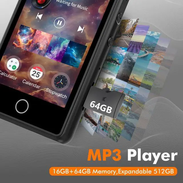 Alt view image 3 of 7 - 80GB MP3 Music Player with Bluetooth, 3-inch Portable MP4 Player Support All Formats Video with Built-in Speaker, FM Radio, Video, E-Book, Recording. Expandable up to 256GB, Black