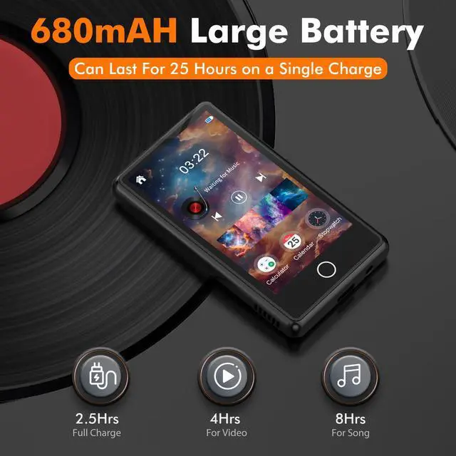 Alt view image 5 of 7 - 80GB MP3 Music Player with Bluetooth, 3-inch Portable MP4 Player Support All Formats Video with Built-in Speaker, FM Radio, Video, E-Book, Recording. Expandable up to 256GB, Black