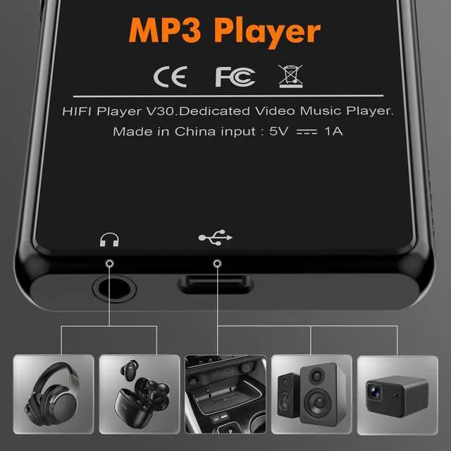 Alt view image 6 of 7 - 80GB MP3 Music Player with Bluetooth, 3-inch Portable MP4 Player Support All Formats Video with Built-in Speaker, FM Radio, Video, E-Book, Recording. Expandable up to 256GB, Black