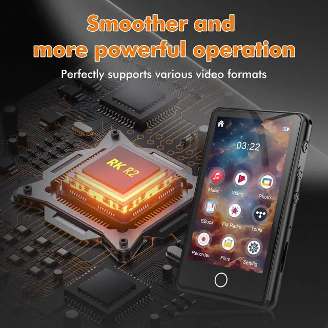 Alt view image 7 of 7 - 80GB MP3 Music Player with Bluetooth, 3-inch Portable MP4 Player Support All Formats Video with Built-in Speaker, FM Radio, Video, E-Book, Recording. Expandable up to 256GB, Black