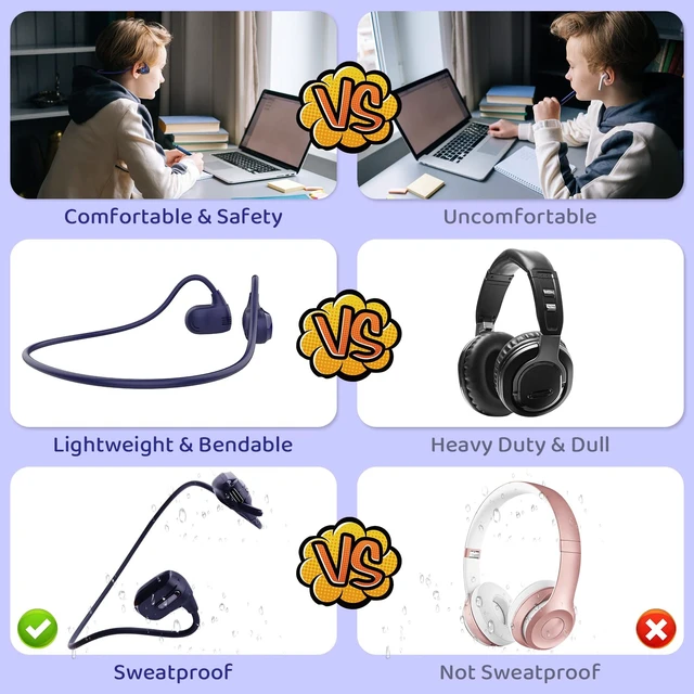 Alt view image 7 of 7 - Kids Headphones, Open Ear Headphones for Teens Child Boys Girls Wireless Bluetooth 5.4 Headset w/ Built-in Mic for School/Tablet/Travel, 13g Ultra-Light, 85dB Protect Hearing, 10H Playtime