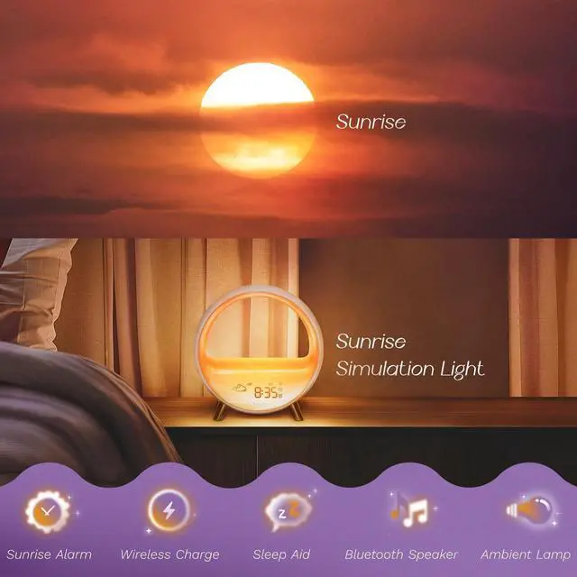 Alt view image 2 of 7 - 5G Arches Gradual Sunrise Alarm Clock with Wireless Charging Loud Alarm Clock for Heavy Sleepers Sunset White Noise Sleep Sound Machine Bluetooth Speaker Night Light Touch/App/Button Control