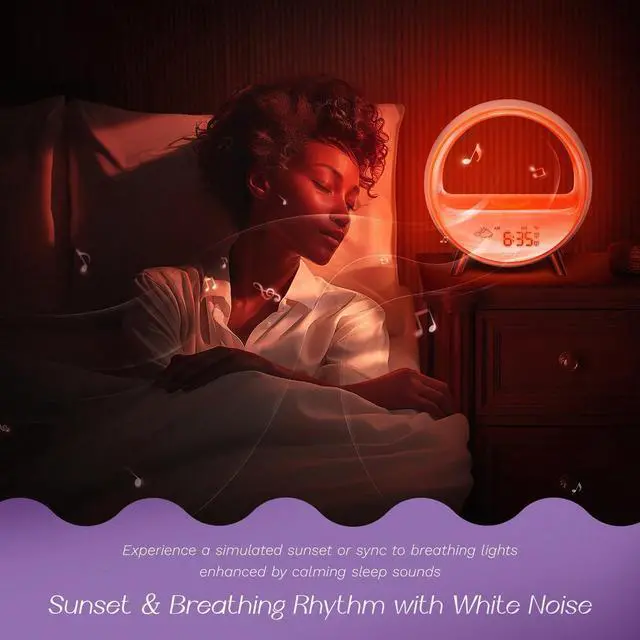 Alt view image 4 of 7 - 5G Arches Gradual Sunrise Alarm Clock with Wireless Charging Loud Alarm Clock for Heavy Sleepers Sunset White Noise Sleep Sound Machine Bluetooth Speaker Night Light Touch/App/Button Control