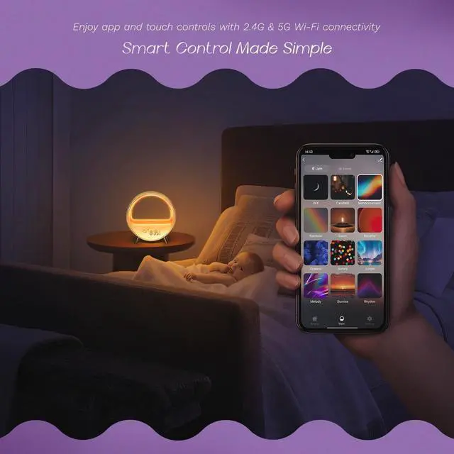 Alt view image 5 of 7 - 5G Arches Gradual Sunrise Alarm Clock with Wireless Charging Loud Alarm Clock for Heavy Sleepers Sunset White Noise Sleep Sound Machine Bluetooth Speaker Night Light Touch/App/Button Control