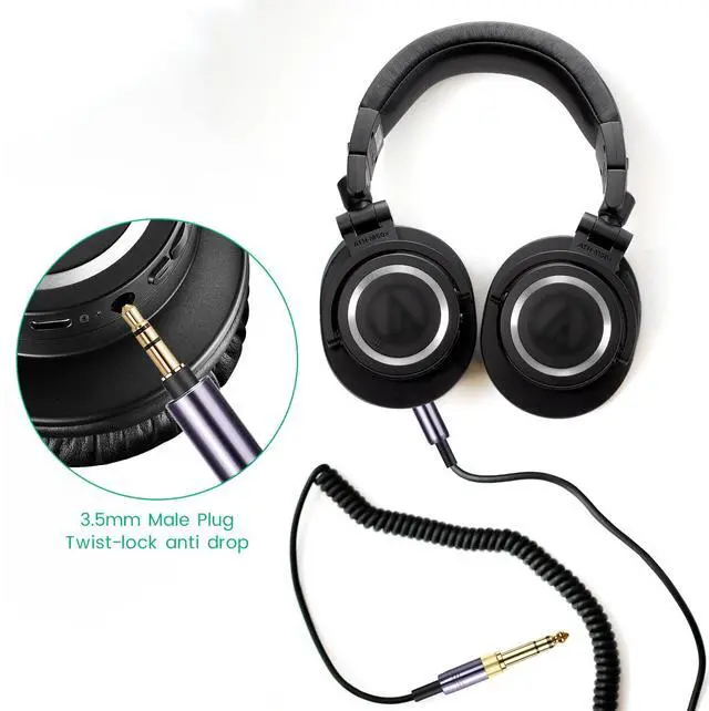 Alt view image 5 of 7 - ATH-M50xBT Cable, Coiled Aux Cord for Audio Technica ATH-M50xBT2 Headphones | 3.5mm to 3.5mm(1/8") Extension Wire with 6.35mm(1/4") Adapter for ATH-SR50BT Wireless Headset, 14ft
