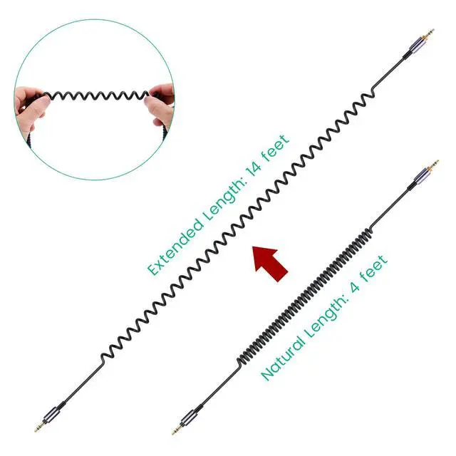 Alt view image 7 of 7 - ATH-M50xBT Cable, Coiled Aux Cord for Audio Technica ATH-M50xBT2 Headphones | 3.5mm to 3.5mm(1/8") Extension Wire with 6.35mm(1/4") Adapter for ATH-SR50BT Wireless Headset, 14ft