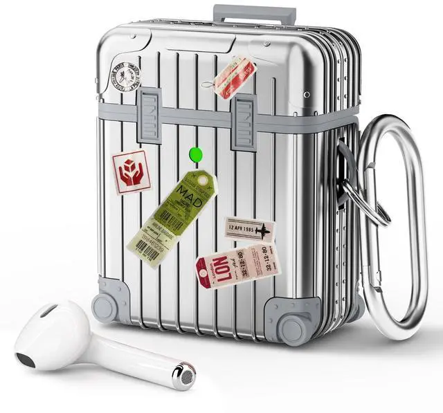 Main image of Compatible with AirPods Case Cover, Funny Suitcase Design Case for Airpods 2nd Generation/1st Generation, Cute Fashion Protective Hard Case for Women Men with Keychain