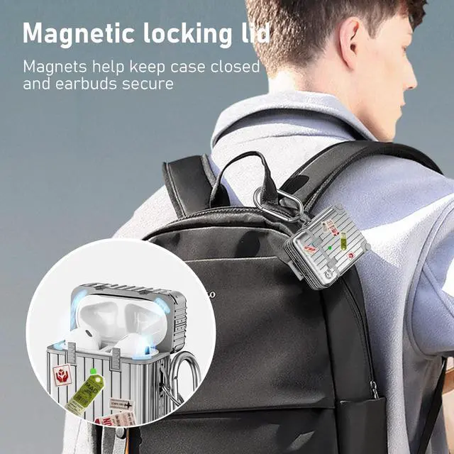 Alt view image 6 of 7 - Compatible with AirPods Case Cover, Funny Suitcase Design Case for Airpods 2nd Generation/1st Generation, Cute Fashion Protective Hard Case for Women Men with Keychain