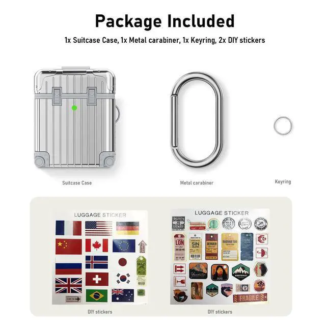 Alt view image 7 of 7 - Compatible with AirPods Case Cover, Funny Suitcase Design Case for Airpods 2nd Generation/1st Generation, Cute Fashion Protective Hard Case for Women Men with Keychain