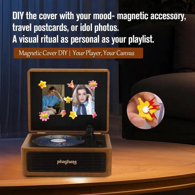 Alt view image 5 of 7 - Cute Retro Bluetooth CD Player with Built-in Speakers | Retro tabletop CD player streams via Bluetooth TX/RX, USB & AUX to speakers or headphones with remote control