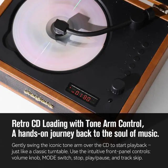 Alt view image 7 of 7 - Cute Retro Bluetooth CD Player with Built-in Speakers | Retro tabletop CD player streams via Bluetooth TX/RX, USB & AUX to speakers or headphones with remote control