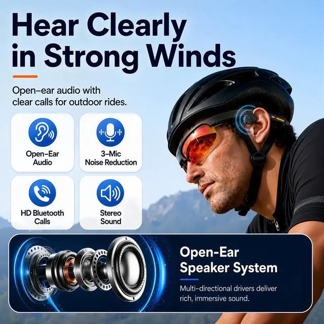 Alt view image 3 of 7 - Sport AI Smart Sunglasses with 13MP POV Camera | 32MP Photos, 1080P Video, AI Voice Assistant, Real-Time Translation, Open Ear Audio, Polarized Sunglasses for Cycling