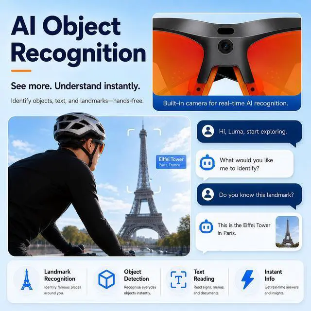 Alt view image 5 of 7 - Sport AI Smart Sunglasses with 13MP POV Camera | 32MP Photos, 1080P Video, AI Voice Assistant, Real-Time Translation, Open Ear Audio, Polarized Sunglasses for Cycling