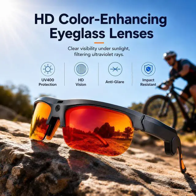 Alt view image 6 of 7 - Sport AI Smart Sunglasses with 13MP POV Camera | 32MP Photos, 1080P Video, AI Voice Assistant, Real-Time Translation, Open Ear Audio, Polarized Sunglasses for Cycling