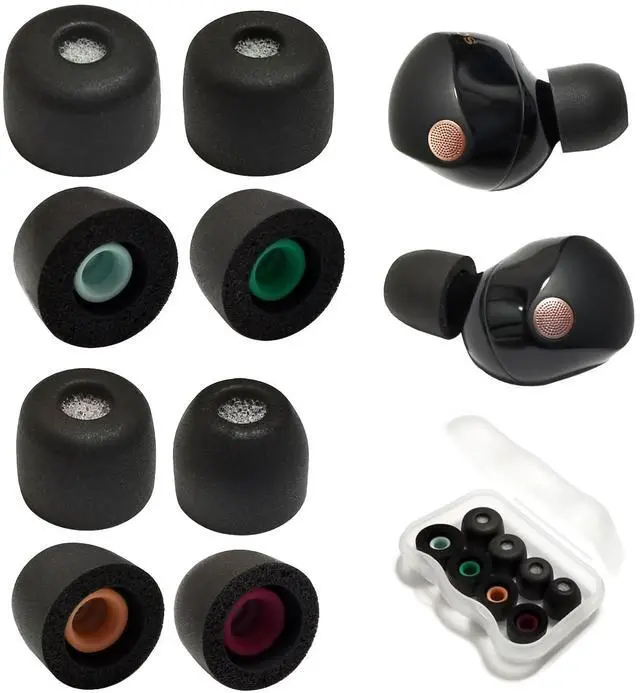 Main image of Memory Foam Ear Tips for Sony WF-1000XM5/XM4 with Filter Screen | 4-Size XS/S/M/L Replacement Tips for Sony Earbuds, Noise Isolating & Comfortable Fit, Black