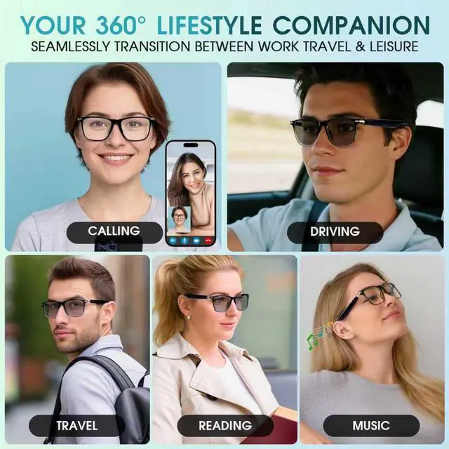 Alt view image 6 of 7 - Bluetooth Audio Smart Glasses for Women & Men, Bluetooth Glasses with Color-Change Lens, Open Ear Speakers, IPX5 Waterproof, Smart Audio Glasses for iPhone Android Music/Calls (Black)