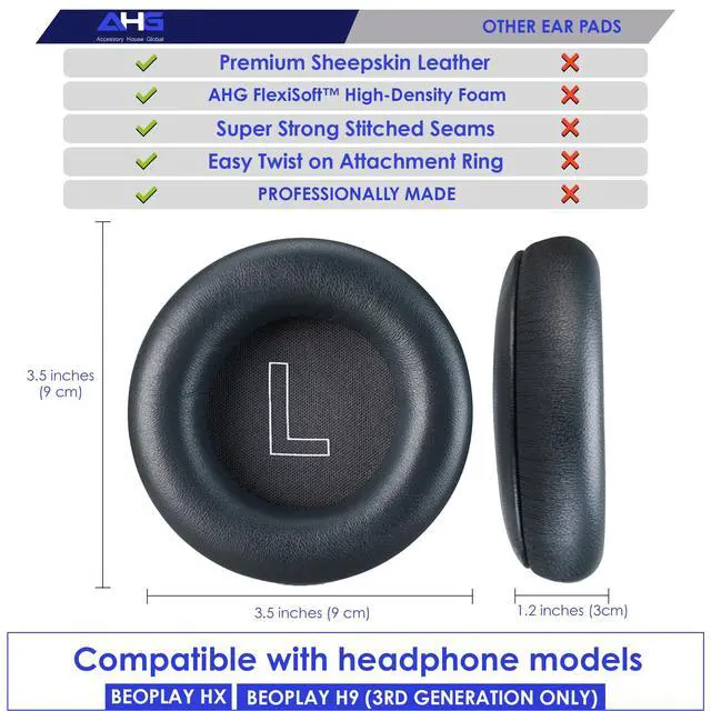 Alt view image 3 of 7 - AHG Premium hx Ear Pads Cushions Compatible with Bang & Olufsen Beoplay HX Headphones (Black Anthracite). Easy DIY Fit | Luxurious Sheepskin Leather | AHG FlexiSoft Foam | Seam Stitched Durability