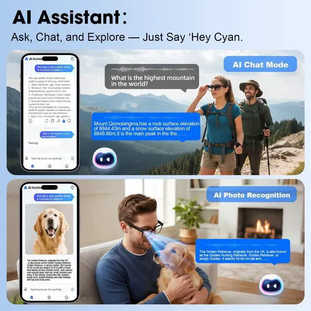 Alt view image 6 of 7 - AI Smart Glasses with Camera, 8MP HD Video Recording Glasses, 1200P 30FPS EIS, Voice Assistant, Real-Time Translation, Open-Ear Bluetooth Audio, Clear & Photochromic Lenses, lente con camara