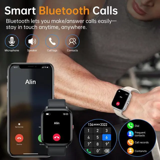 Alt view image 2 of 7 - Smart Watch for Men Women, Fitness Tracker (Answer/Make Call), 1000 mAh Battery, 120+ Sport Modes, Step Counter/Sleep Monitor Fitness Watch, Smartwatch for Android/iPhone (Black)