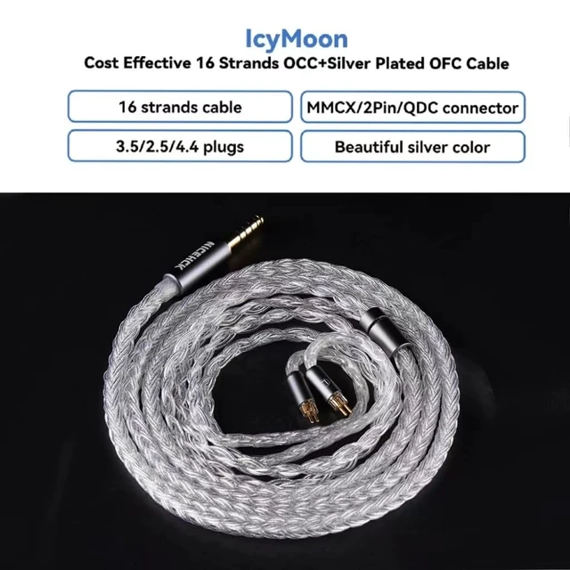 Alt view image 7 of 7 - IcyMoon 3.5mm Single-End 0.78mm 2Pin IEM Upgrade Cable 16-strand OCC silver plated OFC conductor, silver aluminum alloy shell, high fidelity sound, fits 2Pin in-ear monitor players