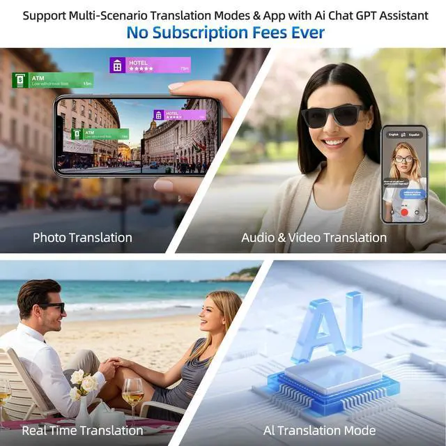 Alt view image 2 of 7 - AI Smart Glasses for Men & Women, Powered by ChatGPT | Bluetooth Translation Glasses with 144 Languages, 11H Music Play, UV 400 Protection for Daily Use, Travel