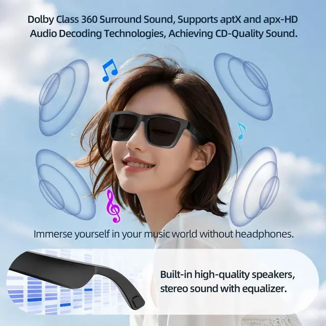 Alt view image 6 of 7 - AI Smart Glasses for Men & Women, Powered by ChatGPT | Bluetooth Translation Glasses with 144 Languages, 11H Music Play, UV 400 Protection for Daily Use, Travel